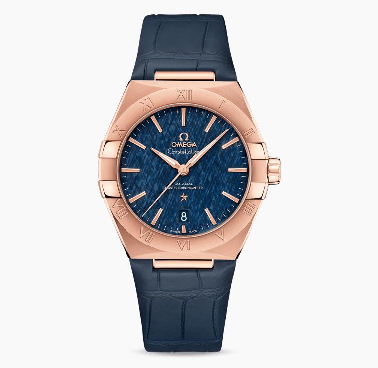 The elegant fake watches have blue leather straps.